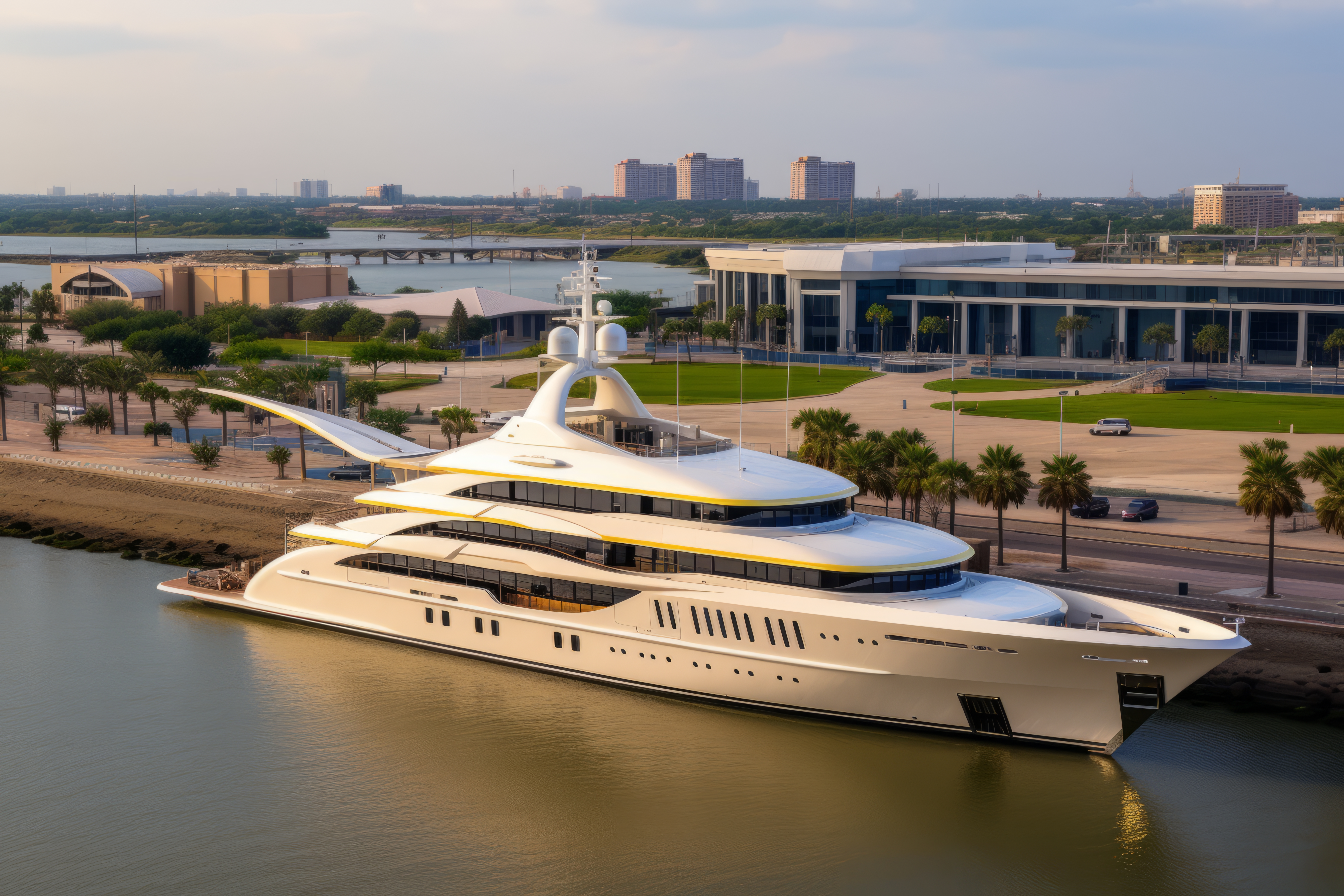 Yacht moored at the waterfront at dusk
